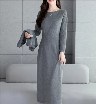 2020 Mados rudens ir žiemos ilgos rankovės vientisos spalvos suknelė naują moterų mados ponios 