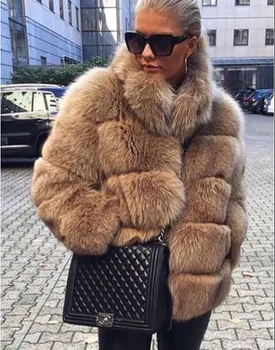 2018 Naujas Žiemos Paltai Moterims Dirbtiniais Fox Fur Coat Plius Dydis Moterų Stovėti Apykakle ilgomis Rankovėmis Dirbtiniais Kailiais Striukė Kailio gilet fourrure Y26