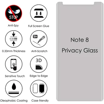 Anti-spy Grūdintas Stiklas Samsung Galaxy Note 8 Akcoo Privacy Screen Protector 3D Išlenkti Kraštas Grūdintas Stiklas Skydas