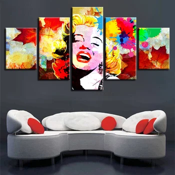 Nuotraukos HD Atspausdinta Ant Drobės Dekoro Gyvenimo Kambario Sienos 5 vnt Garsioji Aktorė Marilyn Monroe Spalva Meno Tapybos Modulinės Plakatas