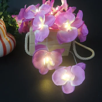Klasikinis raudonos rankų darbo orchidėja gėlė šviesos eilutę,Vestuvės/Naujus metus, gėlių šviesos deccor.Fotografija Pasakų šviesos, rekvizitas