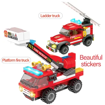 593PCS Miesto Karinės Policijos Serijos Pakrančių Gaisro Automobilių Sunkvežimių Statybinių Blokų Suderinama Miesto Priešgaisrinės Stoties Plytų Žaislai Vaikams