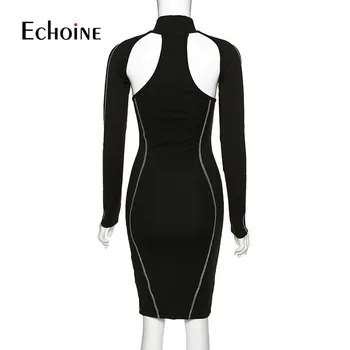 Echoine rudenį Moterų Golfo ilgomis Rankovėmis Kietas Mini Suknelė Seksualus Tuščiaviduriai Iš Naktinio Klubo Dėvėti Apvalkalą Tvarstis streetwear Suknelės