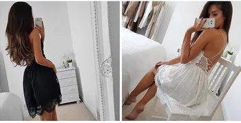 Seksualus Suknelės Moterims-line Nėrinių Trumpą Mini Backless Tvarstis Suknelė Klubo Šalis Vasaros Paplūdimio Suknelė 2020 V-kaklo Skraiste Femme Vestidos