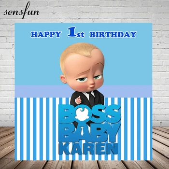 Sensfun Bosas Baby Shower 1-ojo Gimtadienio Fonas ir Berniukai, Balta Ir Mėlyna Dryžuotas Temą Sluoksnių fotostudija 7x5FT