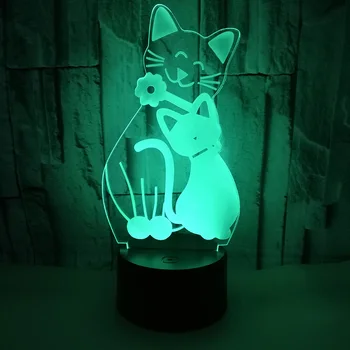 Lovely Cat 3D LED Nakties Šviesos Su 7 Spalvų Šviesos Namų Puošybai Lempos Nuostabi Vizualizacijos 3D Optinė Iliuzija Stalo Lempa