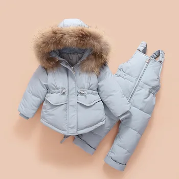 2019 Vaikų žemyn striukė, kostiumas naujas žiemos kūdikių suspender kelnės vyriškos lyties vaikas mergina meškėnas, plaukų slidinėjimo kostiumas