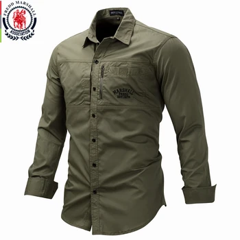 Fredd Maršalo 2019 Mados Karinės Marškinėliai ilgomis Rankovėmis Multi-pocket Atsitiktinis Marškinėliai Prekės ženklo Drabužius Armijos Žalioji Camisa Masculina 117