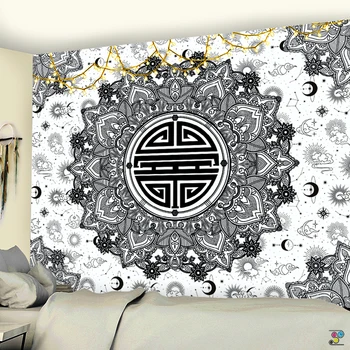 Indija Mandala TapestryTarot Blackand Baltas Dangus, Saulė, Mėnulis Jogos Antklodė Bendrabutyje Miegamasis Astrologija, Raganavimas PatternTapestry 2021