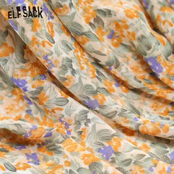 ELFSACK Spalvotų Disty Gėlių Spausdinti Atsitiktinis Slydimo Suknelė Moterims 2020 Metų Vasaros Derliaus Rankovių korėjos Ponios Kasdien Atitikimo Rinkiniai