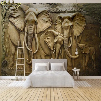 Beibehang nuotrauka didelės freskos tapetai Atogrąžų džiunglės dramblys 3D sienos kraštovaizdžio dekoratyvinės 3D sienų popieriaus gyvūnų TV fone