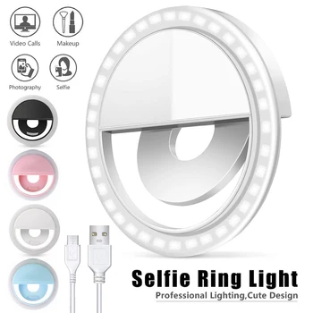 Mini Žiedas Šviesos Telefoną Montuojamas USB Įkrovimo su 36 Led 3000K-5000K šviesos srautą galima reguliuoti Selfie Didinti Užpildyti Šviesos Telefonai, iPad