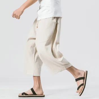 Kinų Stiliaus Atsitiktinis Kelnės Vyrams Vasaros Medvilnės Mens Haremo Kelnės Streetwear Sweatpants Kietas Blauzdos ilgio Kelnės Vyrams