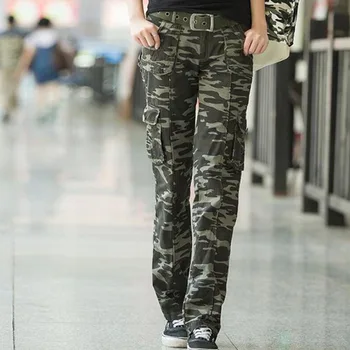 Naujas Atvykimo Moterų Atsitiktinis Karinė Maskuotė Cargo Džinsai, Kelnės Ponios Tiesiai Multi-kišeniniai Kelnės
