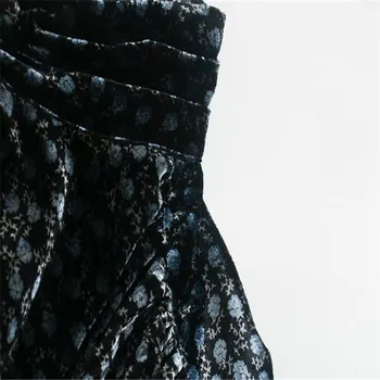Za Moterų Derliaus Aksomo Spausdinti Mini Suknelė 2020 Ilgomis Rankovėmis Golfo Elegantiškas Žiemos Suknelės Moteris, Elegantiškas Plisuotos Office Vestidos