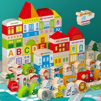 120 vienetų medinių miesto statybos blokus vaikų miestas statybos medinių blokų vaikų žaislai