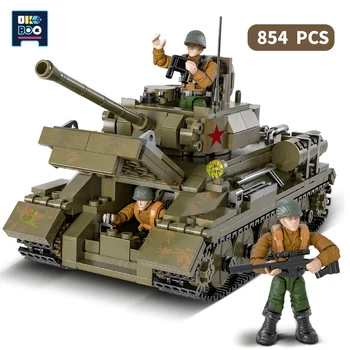 854PCS Karinės T-34 vidutinį Tanką WW2 Blokai Vaikams Armijos Ginklu Montavimas Modelio Tankai Plytų Kareivis Vaikų Dovanų