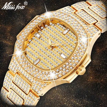 MISSFOX Prekės ženklo Žiūrėti Kvarco Ponios Aukso Mados Rankiniai Laikrodžiai Diamond Nerūdijančio Plieno Moterų Laikrodis Mergaičių, Moterų Laikrodžio Valandos