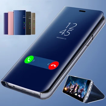 Prabanga Apkalos Smart Veidrodis Mobilųjį Telefoną Atvejais, Samsung Galaxy A8 2018 A530 A82018 Plius Odos Galinį Dangtelį A8Plus SamsungA8