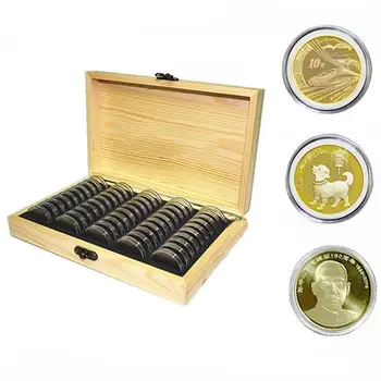 50 Tinklai 30mm/1.18 Monetos talpinimo Progines monetas, Monetų Surinkimo dėžė, Medinės Apsaugos Atveju Organizatorius