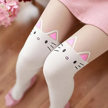 Saldus Bai Semeng katė false aukštos sujungimas šilko kojinės Japonijos kačių ausų aksomo spausdinimo pėdkelnės