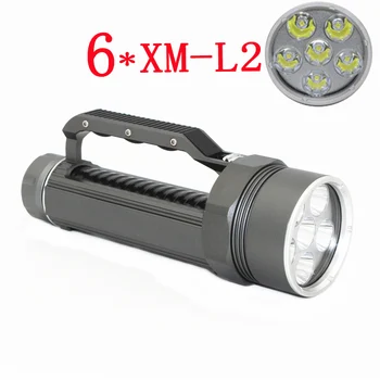 Galingas 6* XM-L2 Taktinis LED Nardymo Žibintuvėlis atsparus Vandeniui Nardymo Povandeninės Šviesos 6000 Liumenų 26650 Žibinto Lempa Lanterna