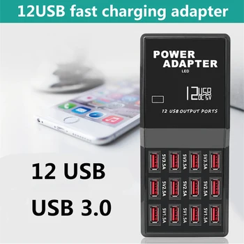 12 Uosto, Kelis USB Kroviklis 5V 12A Išėjimo Max 0.3 A Įvesties Įkrovimo HUB Desktop Adapter Greitas Įkroviklis, Telefono Tablet PC