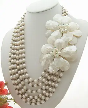 Y·YING Natūralios Baltos spalvos Gėlavandenių Perlų Kristalų Shell Gėlių Pareiškimą Karoliai Moterų Papuošalai