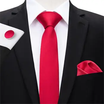 Hi-Kaklaraištis Raudonas Necktie Kietas Šilko Slim Ryšius, Prabangus Laisvalaikio Stiliaus Gravatas Kaklaraiščiai Hanky Rankogalių Segtukai Nustatyti Vestuves Nemokamas Pristatymas