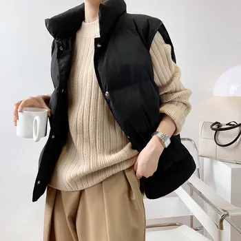 Moterų Marškiniai 2020 Naujas Korėjiečių Stiliaus Slim-Fit Kamšalu Drabužius Liemenė Moterų Berankovis Prarasti Laukinių Striukė Šilta Lady Kailio Liemenė