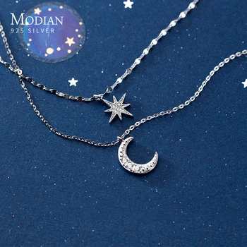 Modian KARŠTO Pardavimo 925 Sterlingas Sidabro Šviečia Cirkonis Didina Star Mėnulis Pakabukas Karoliai Moterų Vestuves Fine Jewelry