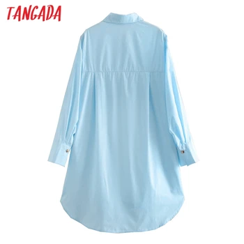 Tangada moterų retro aukso mygtukai mėlynos spalvos marškinėliai palaidinė ilgomis rankovėmis chic moterų atsitiktinis laisvi marškinėliai blusas femininas CE35