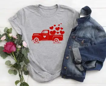 Moterų valentino diena Mielas Valentino dieną marškinėliai tumblr unisex meno viršūnių grafinis sunkvežimių ir širdies kawaii puikus medvilnės meilužis tee