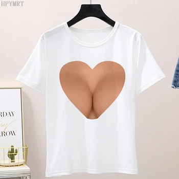 Naujas moterų mados klaidingą asmenybės krūtinės spausdinti marškinėliai atsitiktinis vasaros trumparankoviai marškinėliai Harajuku drabužių Marškinėlius Viršūnės